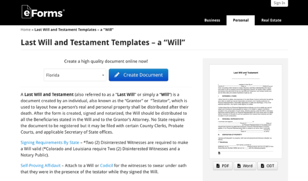 eForms' Last Will and Testament