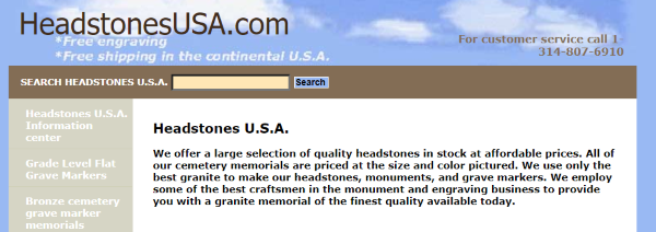 Headstones USA's homepage
