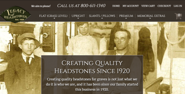 Legacy Headstones homepage