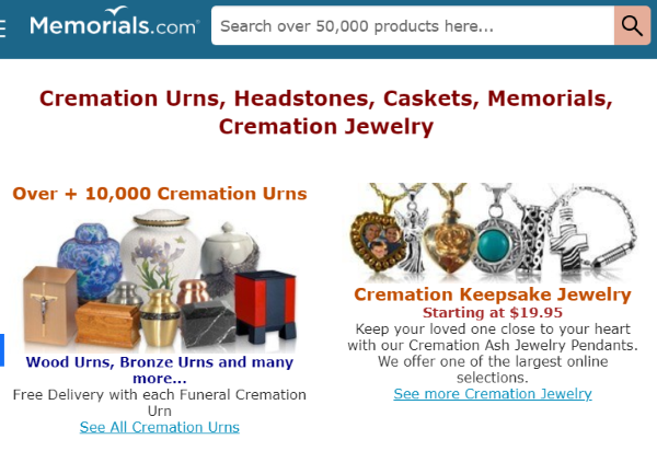 Memorials.com's homepage