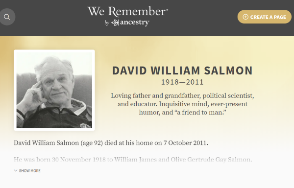 We Remember's Sample Memorial Page